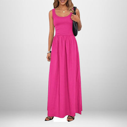 Damen Maxikleid Baumwolle Elastisch Schwarz - Eveloria