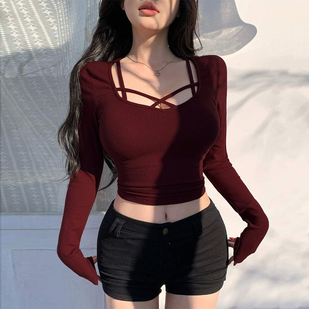 Damen Langarm- mit Knoten Elegant Schwarz - Eveloria