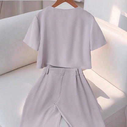 Damen Set Kurzes Oberteil Elegant Hose Eveloria
