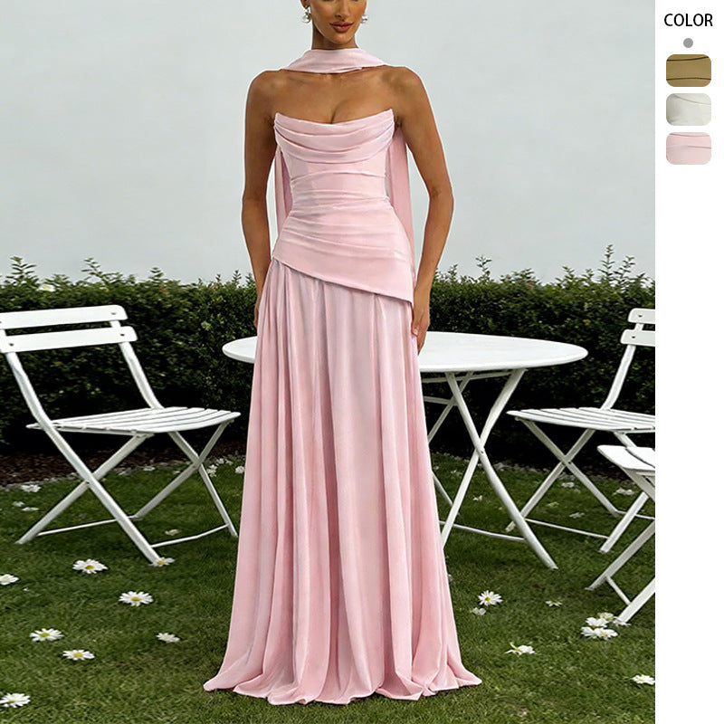 Damen Abendkleid mit Wasserfall-Ausschnitt Voluminöser Rock Eveloria - Eveloria