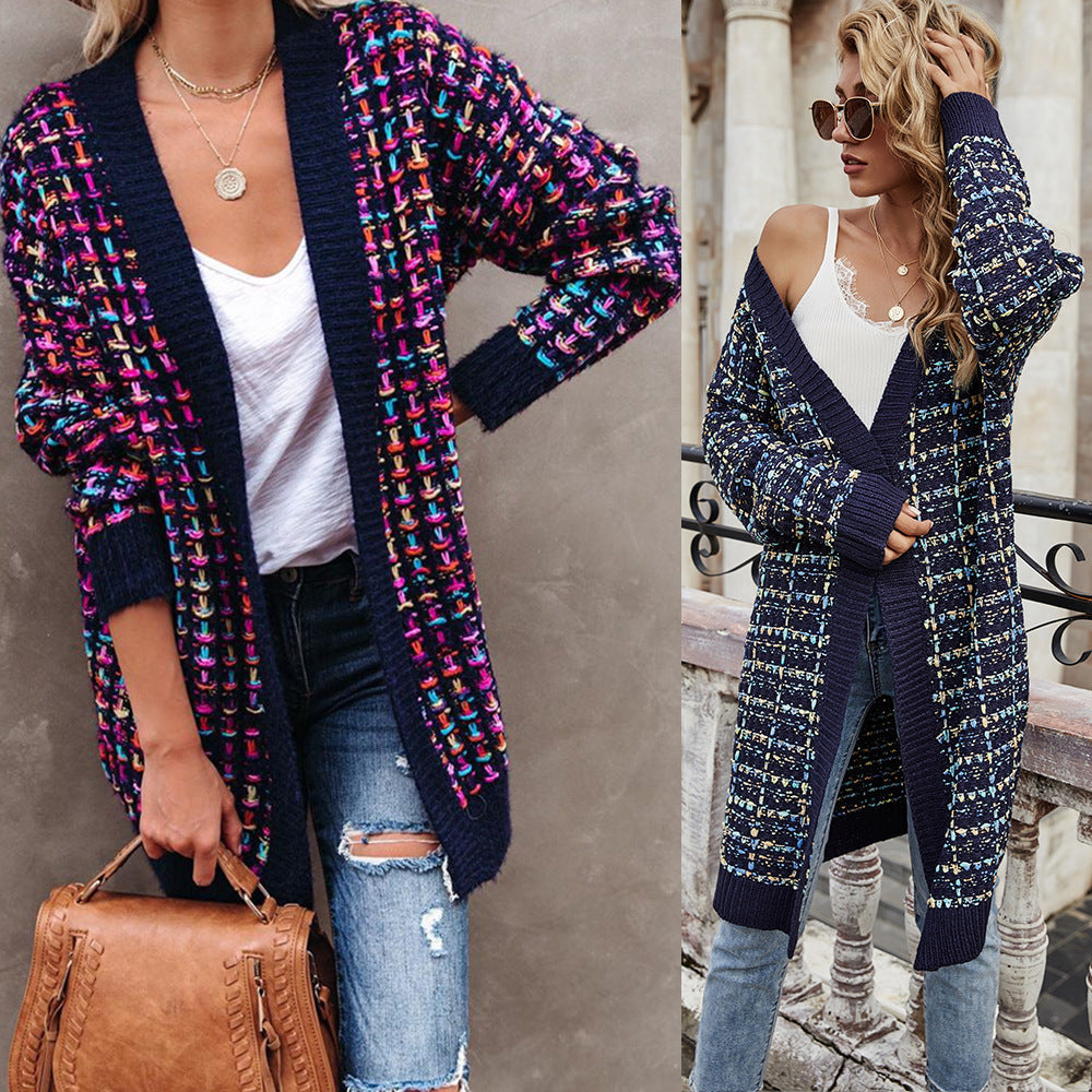 Damen Strickjacke Farbenfroh mit Strukturen und Fransen Abschluss - Eveloria