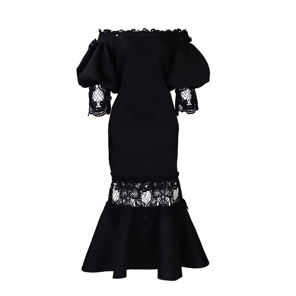 Eveloria Damen Spitzenkleid Meerjungfrauenschnitt Voluminöse Ärmel