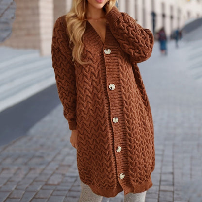Damen Strickjacke Zopfmuster Große Knöpfe Eveloria