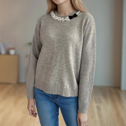 Damen Strickpullover Rüschendetails Eveloria