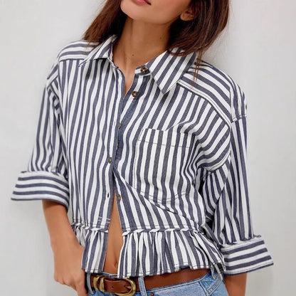 Damen Bluse Gestreift Volantabschluss Lässig