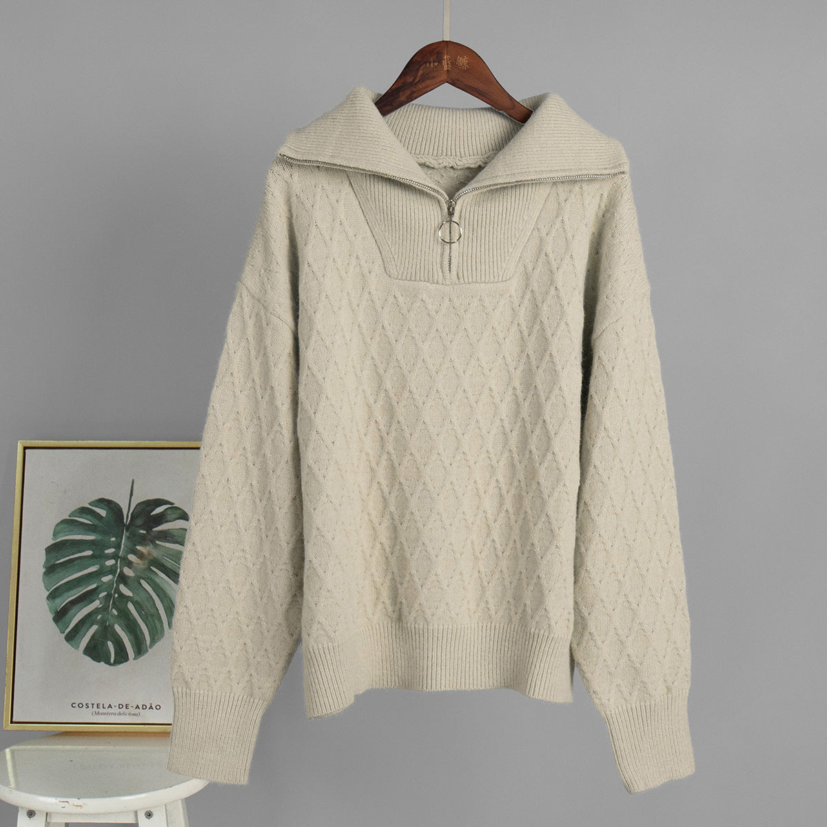 Damen Pullover Gemüsstert Reißverschluss Hochkragen Eveloria