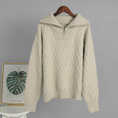 Damen Pullover Gemüsstert Reißverschluss Hochkragen Eveloria