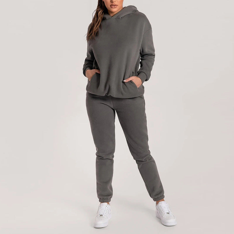 Damen Hoodie-Set mit Taschen Elastisch Grau Eveloria