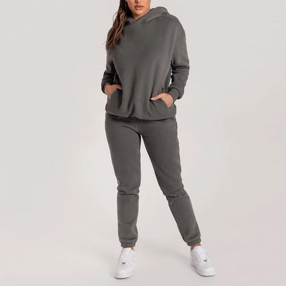Damen Hoodie-Set mit Taschen Elastisch Grau Eveloria