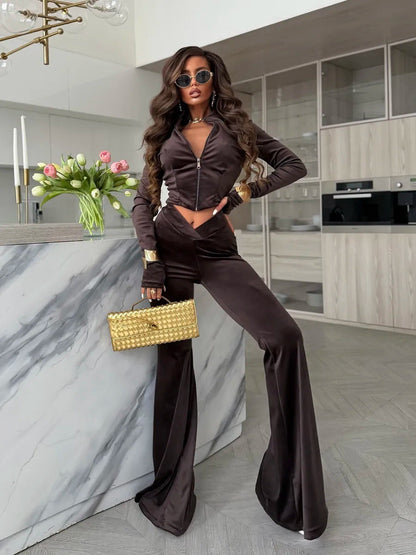Damen Lounge-Set Cropped Jacke Weite Hose Eveloria