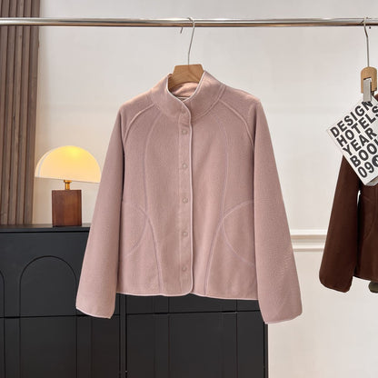 Damen Fleecejacke Hochkragen Druckknöpfe Eveloria