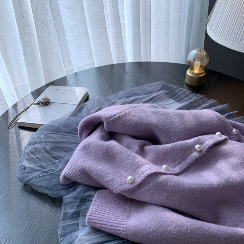 Damen Strickjacke Edle Perlenknöpfe Modernes Design