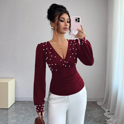 Damen Blusenshirt V-Ausschnitt Verzierung Eveloria