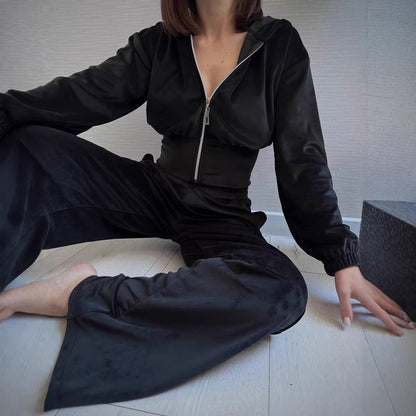 Damen Lounge-Set mit Kapuze Elastischer Bund Grau Eveloria