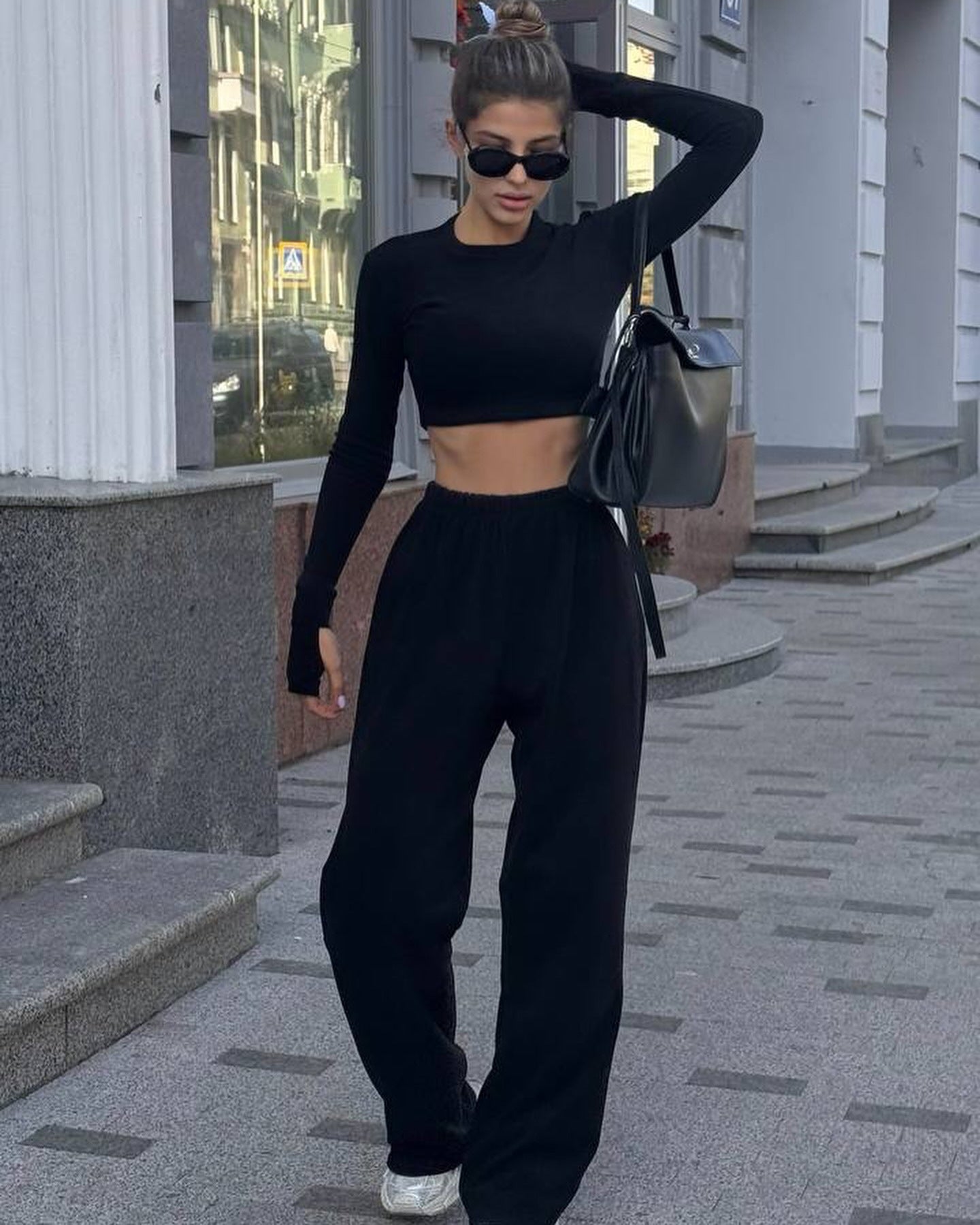 Damen Fleece-Oberteil Cropped mit weitem Bein Eveloria