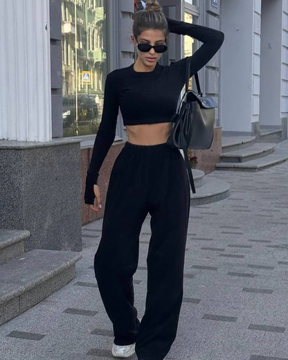 Damen Fleece-Oberteil Cropped mit weitem Bein Eveloria