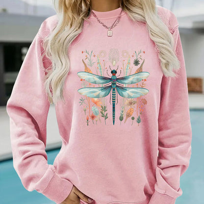 Damen Sweatshirt Libellen-Print Baumwolle Grün