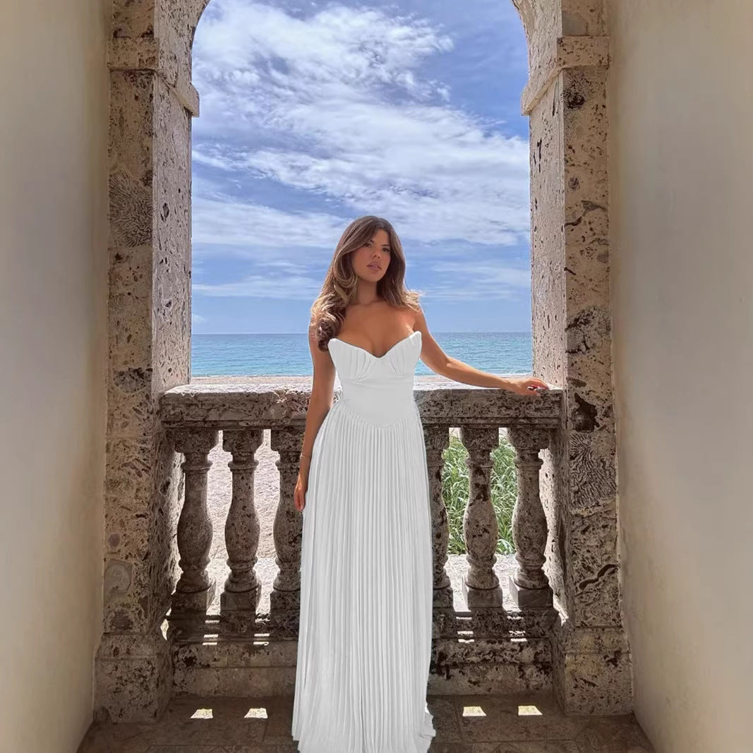 Damen Plisseekleid mit Herzausschnitt und fließendem Rock Eveloria