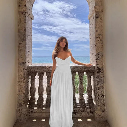 Damen Plisseekleid mit Herzausschnitt und fließendem Rock Eveloria