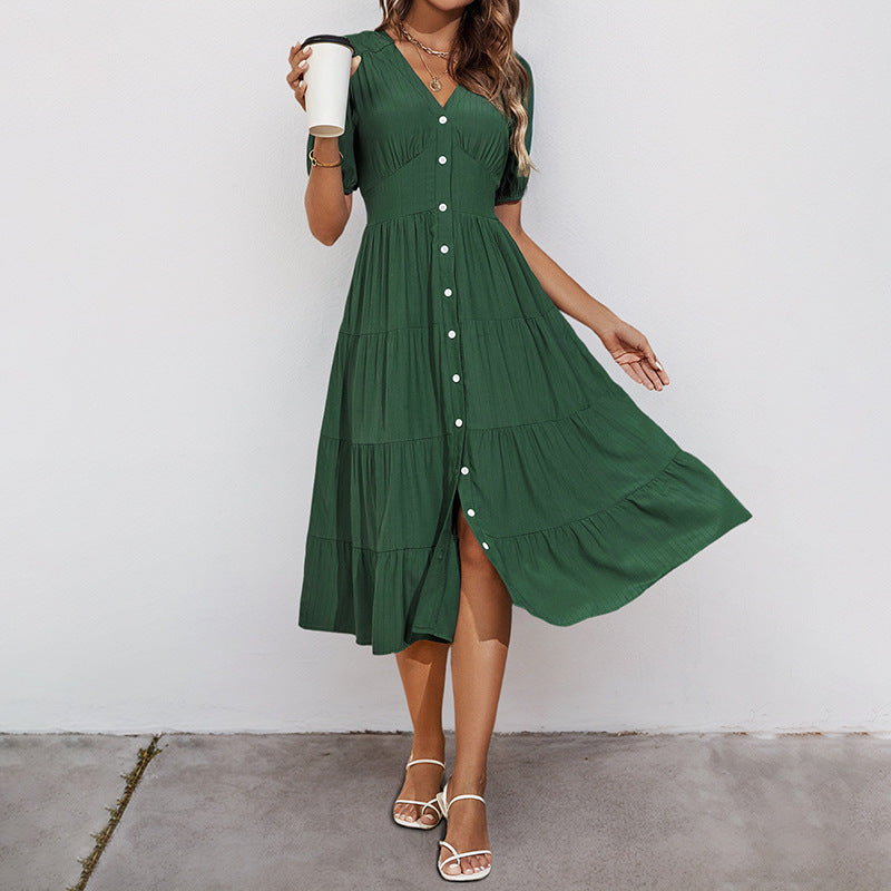 Damen Midikleid Knopfverschluss Voluminöser Rock Eveloria - Eveloria