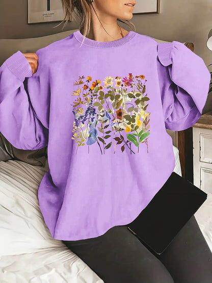 Damen Sweatshirt Floralmuster Bequem Grün