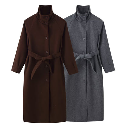 Damen Übergangsjacke Hochgeschlossener Kragen Taillengürtel Eveloria