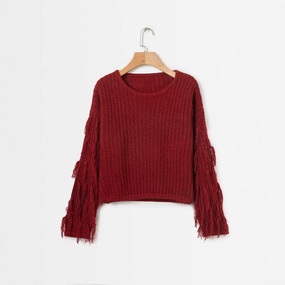 Damen Grobstrickpullover Fransige Ärmel Eveloria