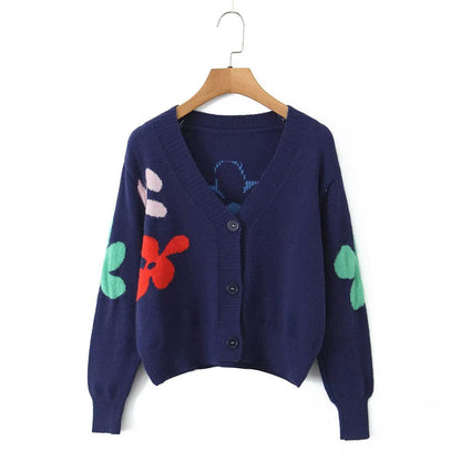 Damen Strickcardigan Bunt Blumenmuster