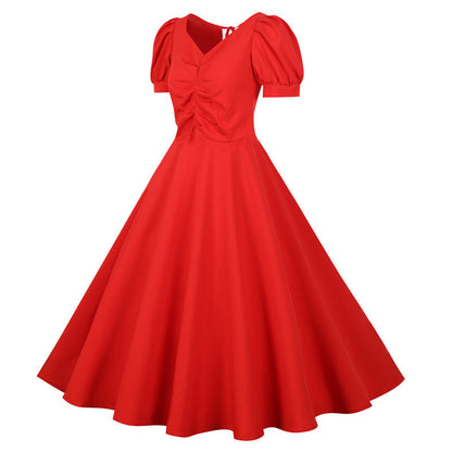 Damen A-Linien Kleid Puffärmel Romantischer Rückenausschnitt