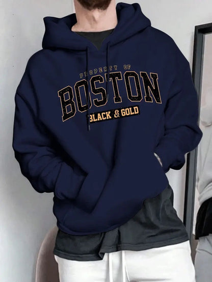 Herren Kapuzensweater Boston-Print Weich Eveloria