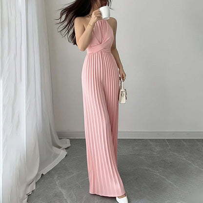 Damen Jumpsuit Plissiert Tiefes Dekolleté Tailliert Eveloria