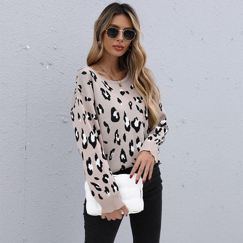Damen Strickpullover Leo-Print Lässig Grün
