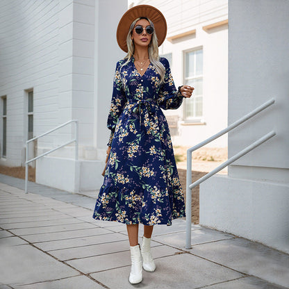 Damen Wickelkleid Floral Muster Voluminöse Ärmel Eveloria