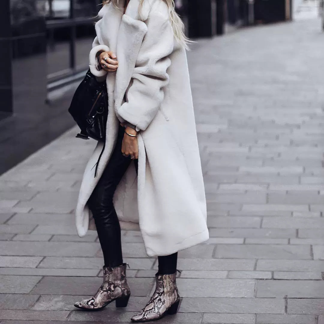 Damen Longcoat Weicher Plüsch Oversized Offen