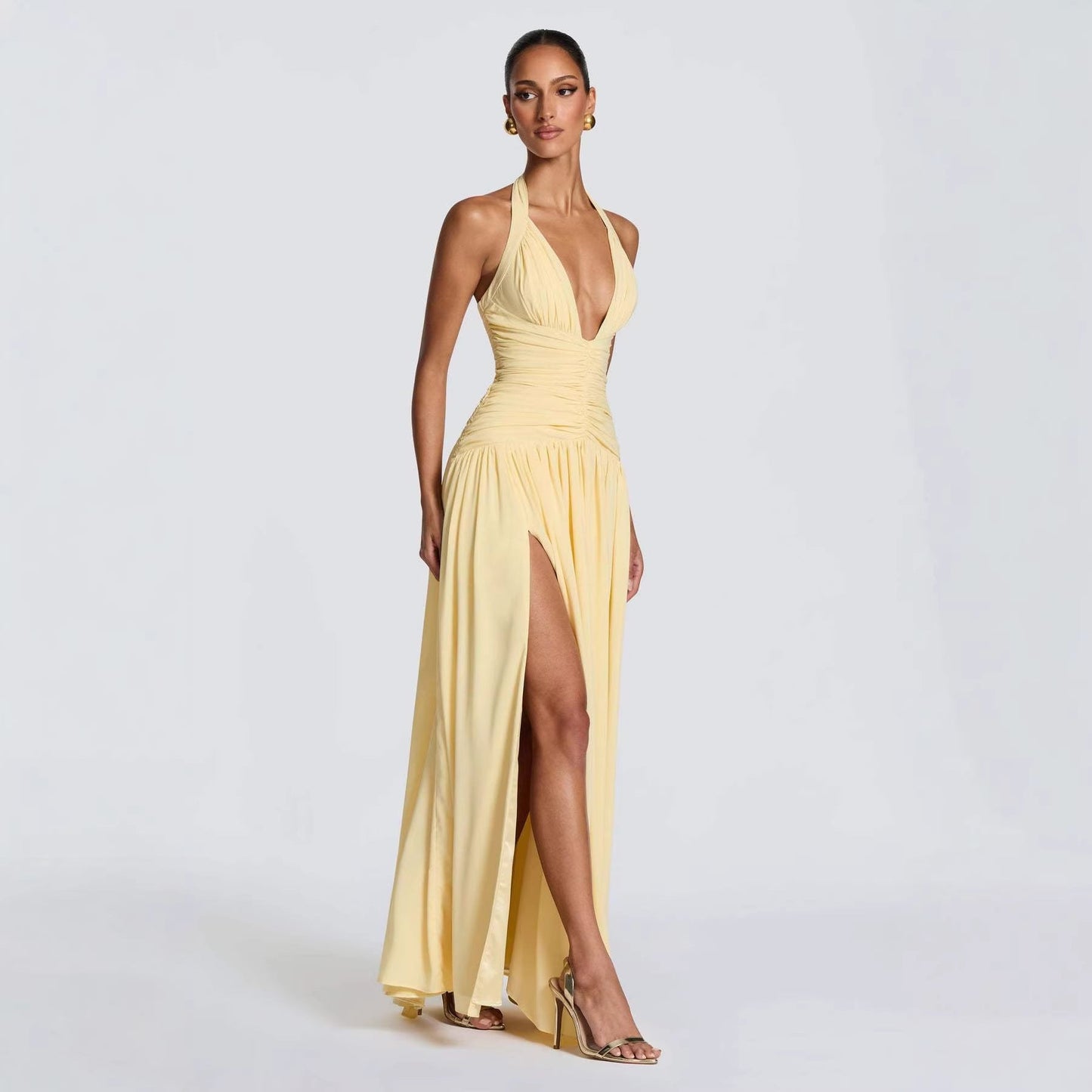 Damen Maxikleid mit Halterlosem Ausschnitt und Faltenwurf