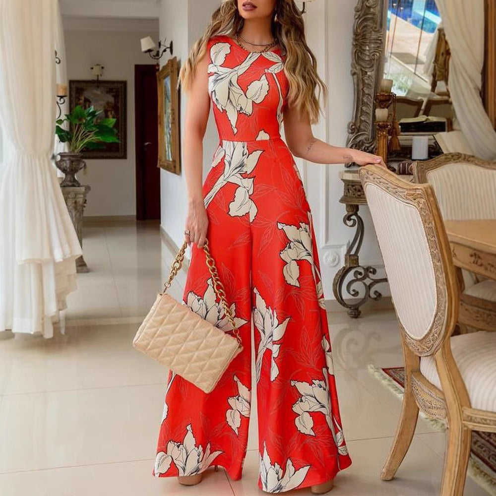 Damen Jumpsuit Floralmuster Weites Bein Eveloria