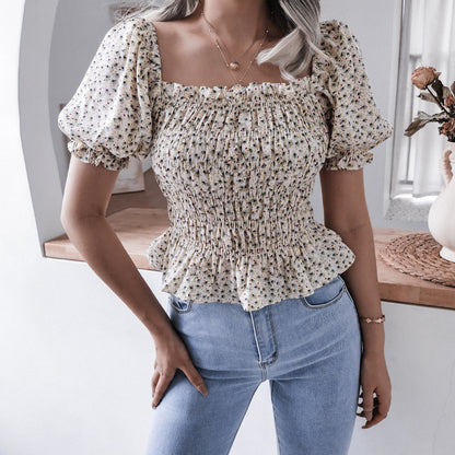 Damen Volantbluse Elastisch Puffärmel Eveloria