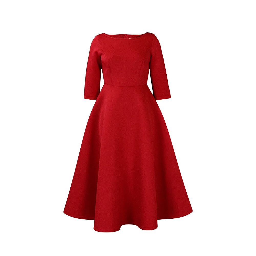 Damen A-Linien Kleid Rundhalsausschnitt schwingender Rock Eveloria