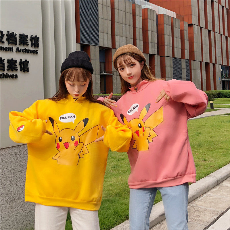 Damen Sweatshirt Pikachu Motiv Hochkragen Eveloria