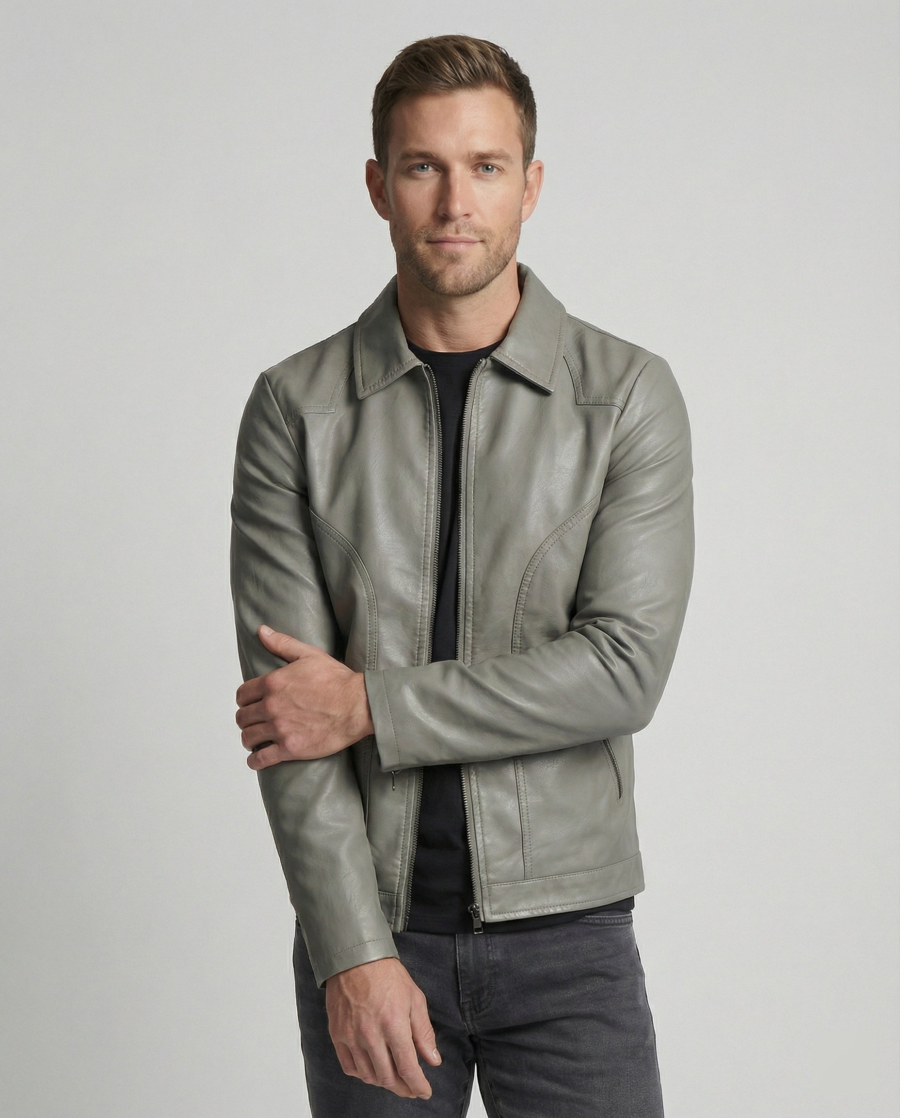 Herren Lederjacke Figurbetont Schwarz - Eveloria