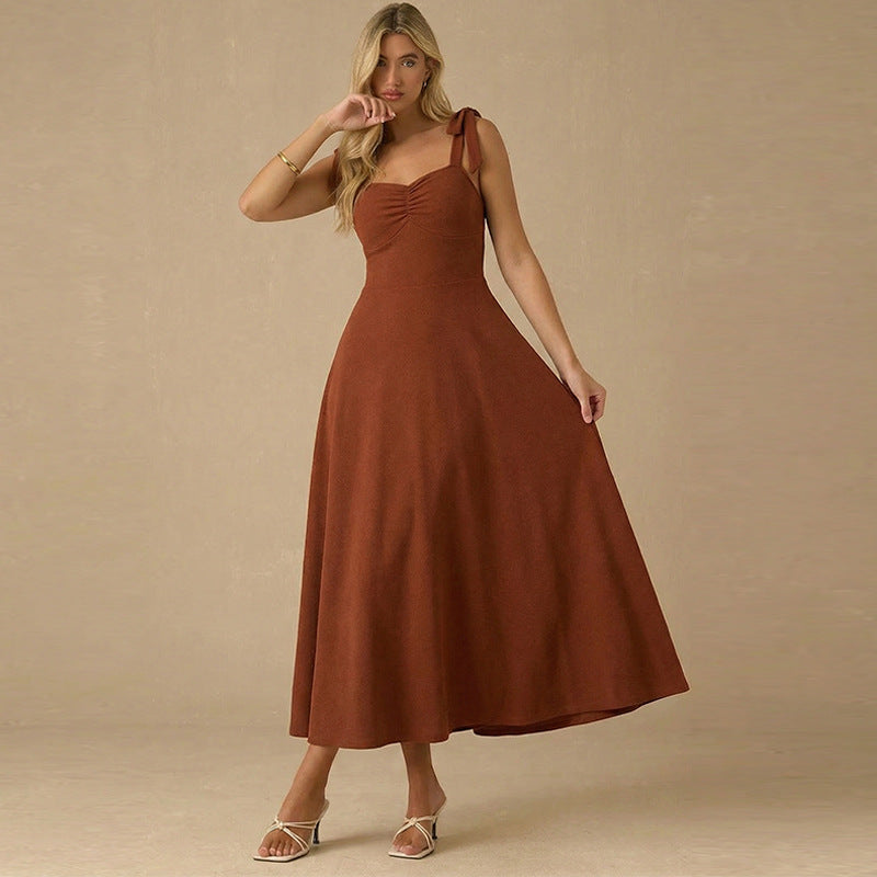 Damen Maxikleid mit Schleifen-Trägern und Raffung Rosa - Eveloria