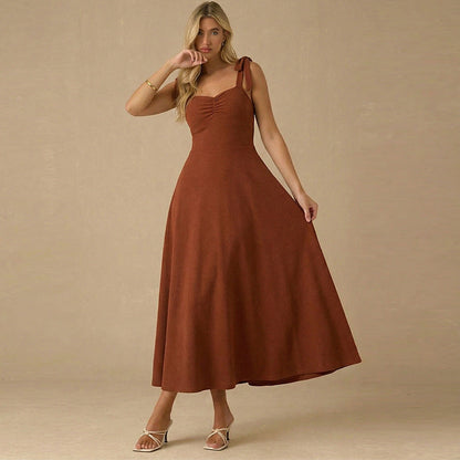 Damen Maxikleid mit Schleifen-Trägern und Raffung Rosa - Eveloria