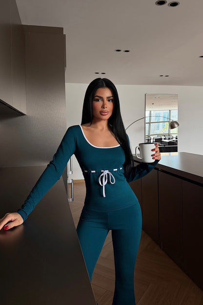 Damen Jumpsuit Eleganter V-Ausschnitt Tailliert Eveloria