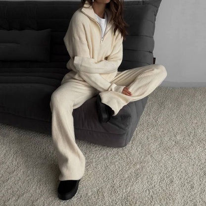 Damen Oversized Strickpullover Hochkragen Reißverschluss Eveloria