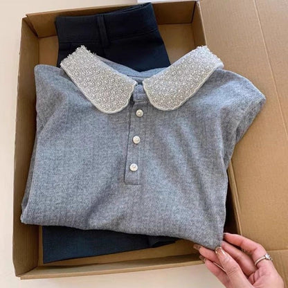 Damen Polo-Shirt Elegant Kragen Weiß