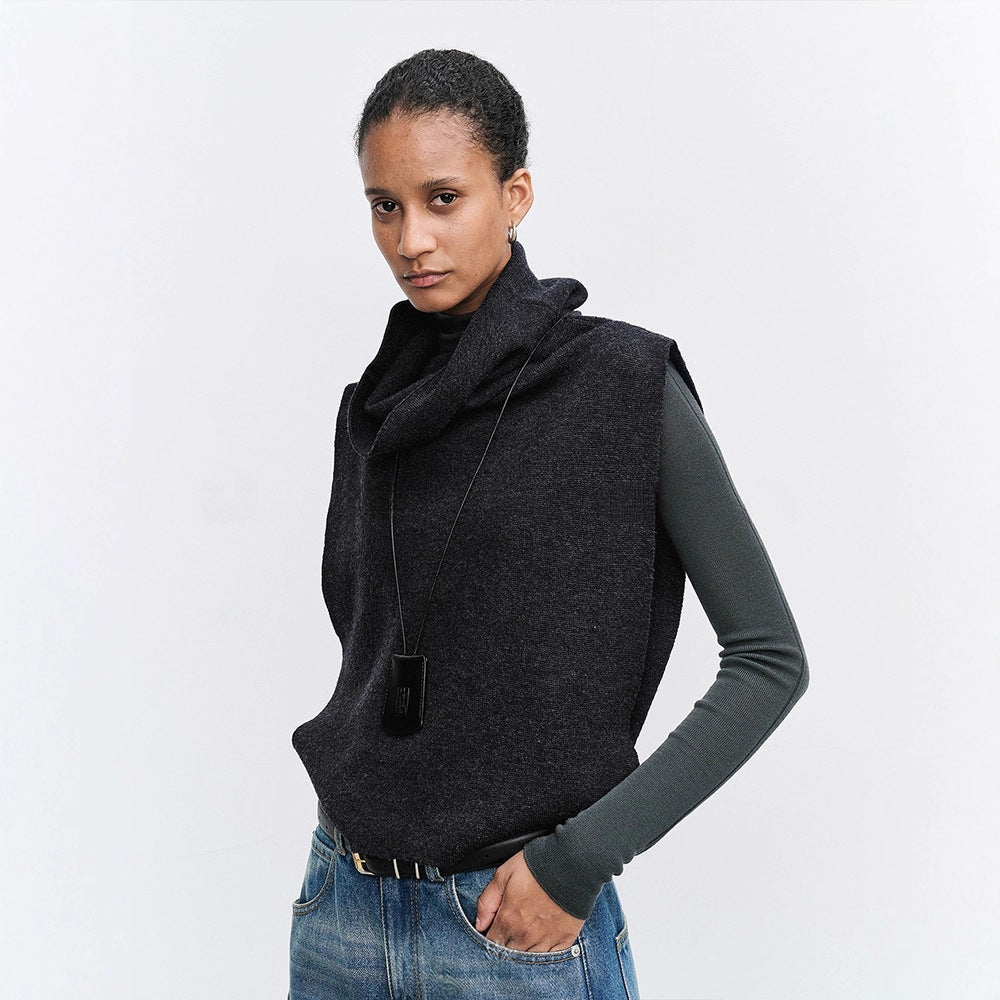 Damen Strickweste Lässig Hochgeschlagener Kragen Beige