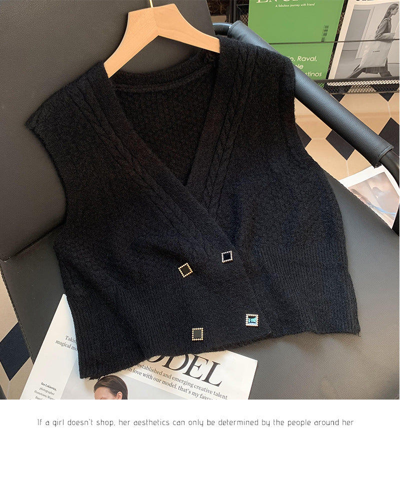 Damen Strickweste Zopfmuster Elegante Knöpfe