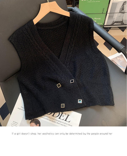 Damen Strickweste Zopfmuster Elegante Knöpfe