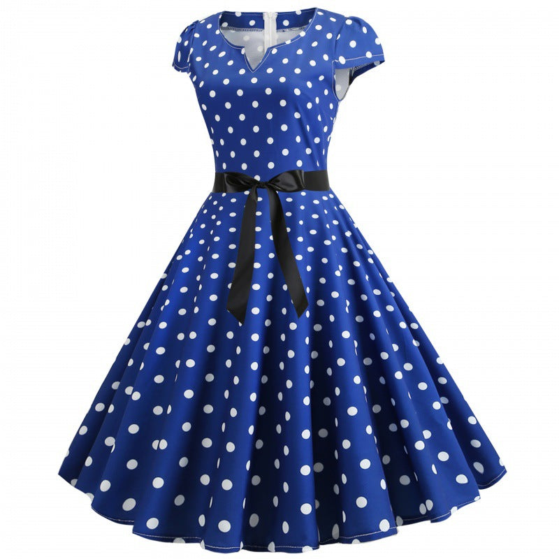 Damen Swingkleid mit Punkten und Taillengürtel