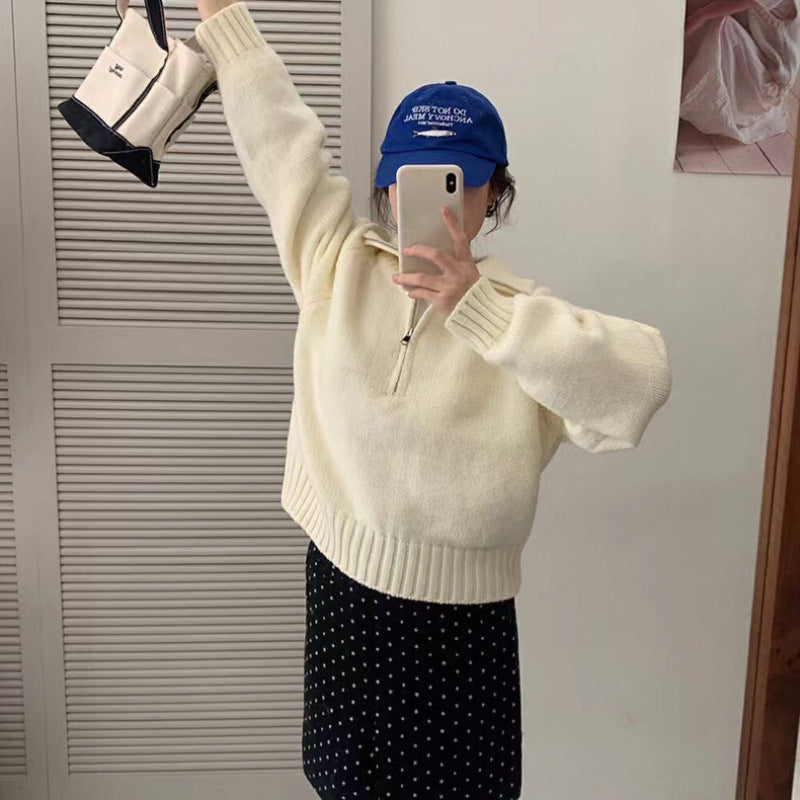 Damen Pullover Stehkragen Reißverschluss Kuschelig Gestrickt Eveloria